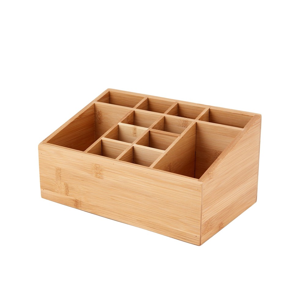 12-Compartment Bamboo Bathroom Organizer Brown