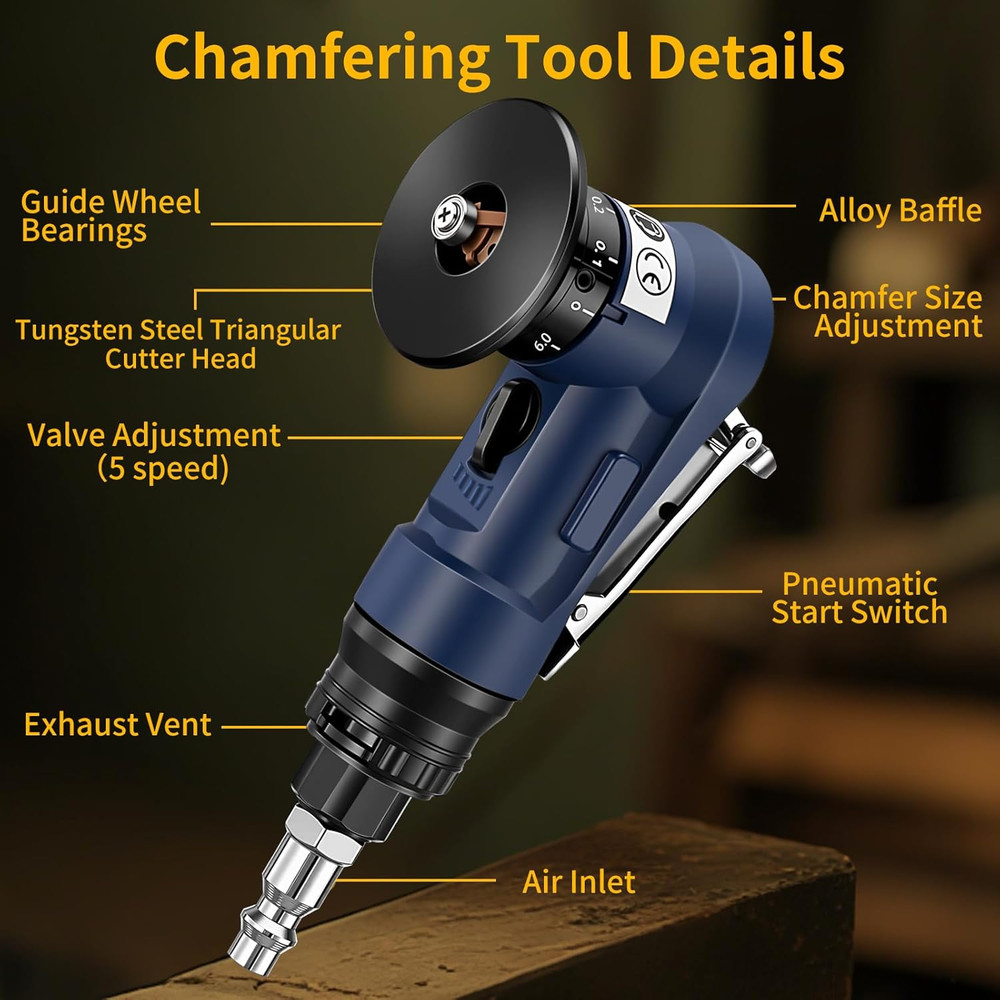 2 in 1 Pneumatic Chamfering Tool - Mini Air Chamfer Tool for C & R Deburring, 45