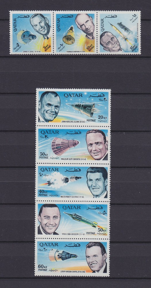 QATAR 1966 SPACE ASTRONAUTS, 2 COMPLETE SETS + BLOCK, MNH