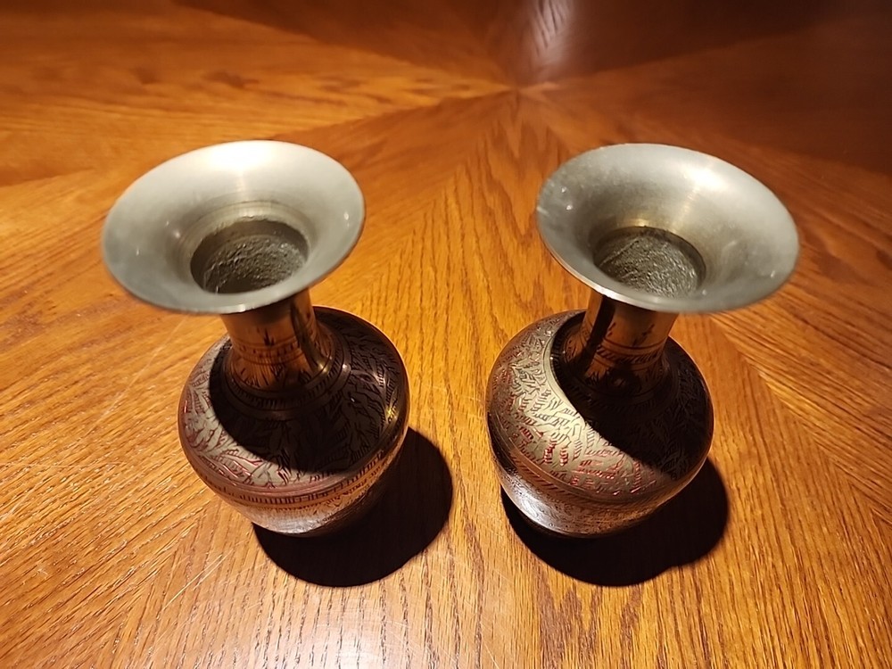 Mini Brass Vases. Each Apprix 5.75" Tall