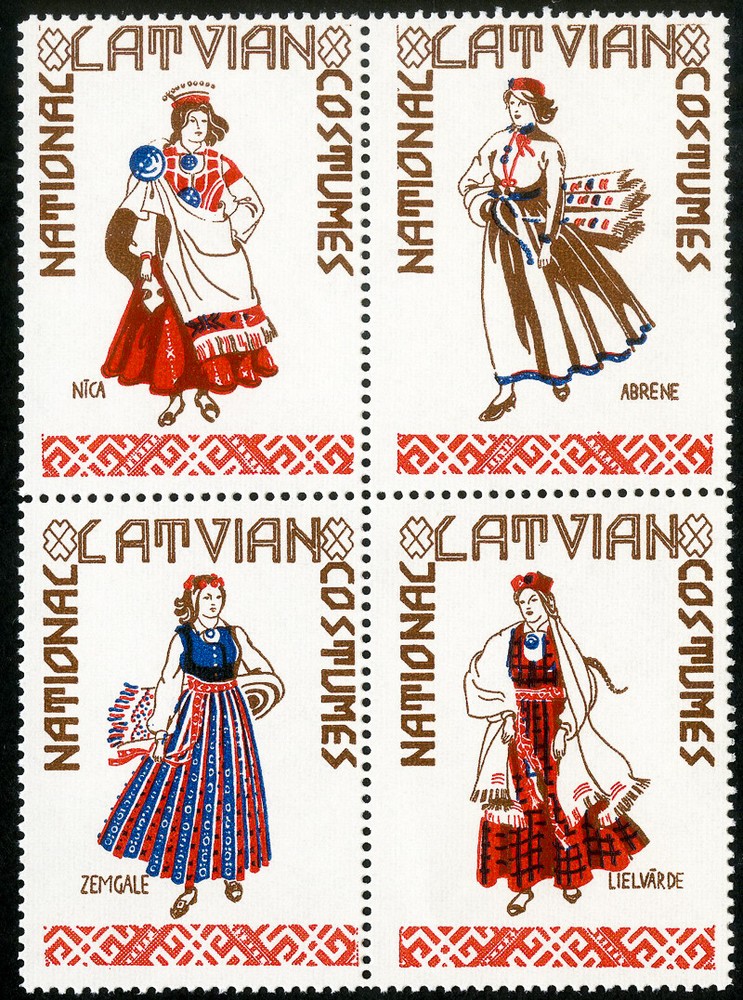Latvia Stamps Unused VF Costumes Block 4 Missing Denomination Error
