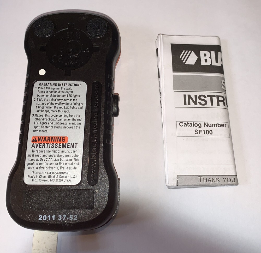 Black and Decker SF100 Stud & Metal Sensor Finder LED Indicators