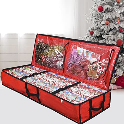 Wrapping Paper Storage Containers | Gift Wrap Organizer Under Bed Red