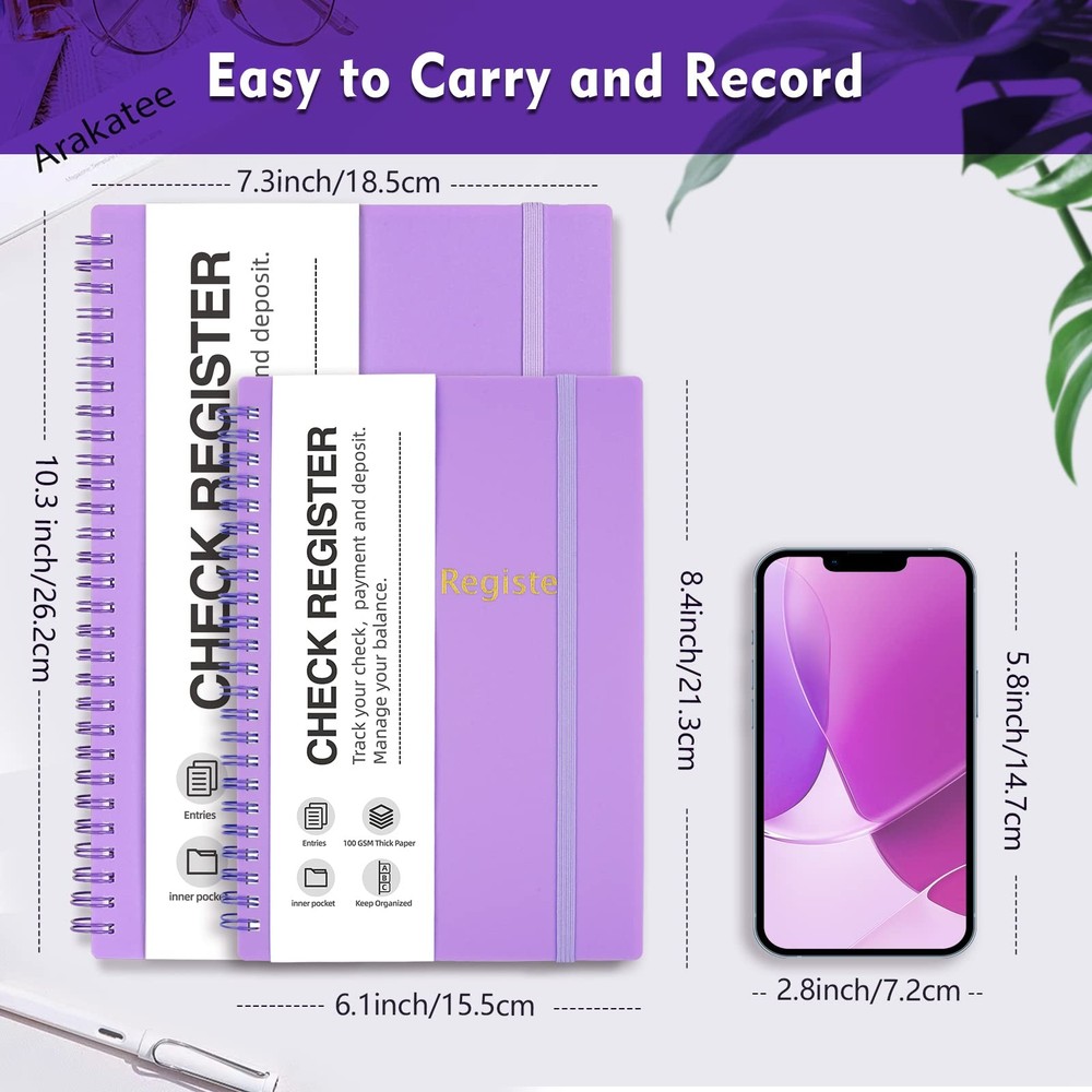 Check Registers for Personal Checkbook, Medium ( 5.8'' x 8.3'' ), Purple