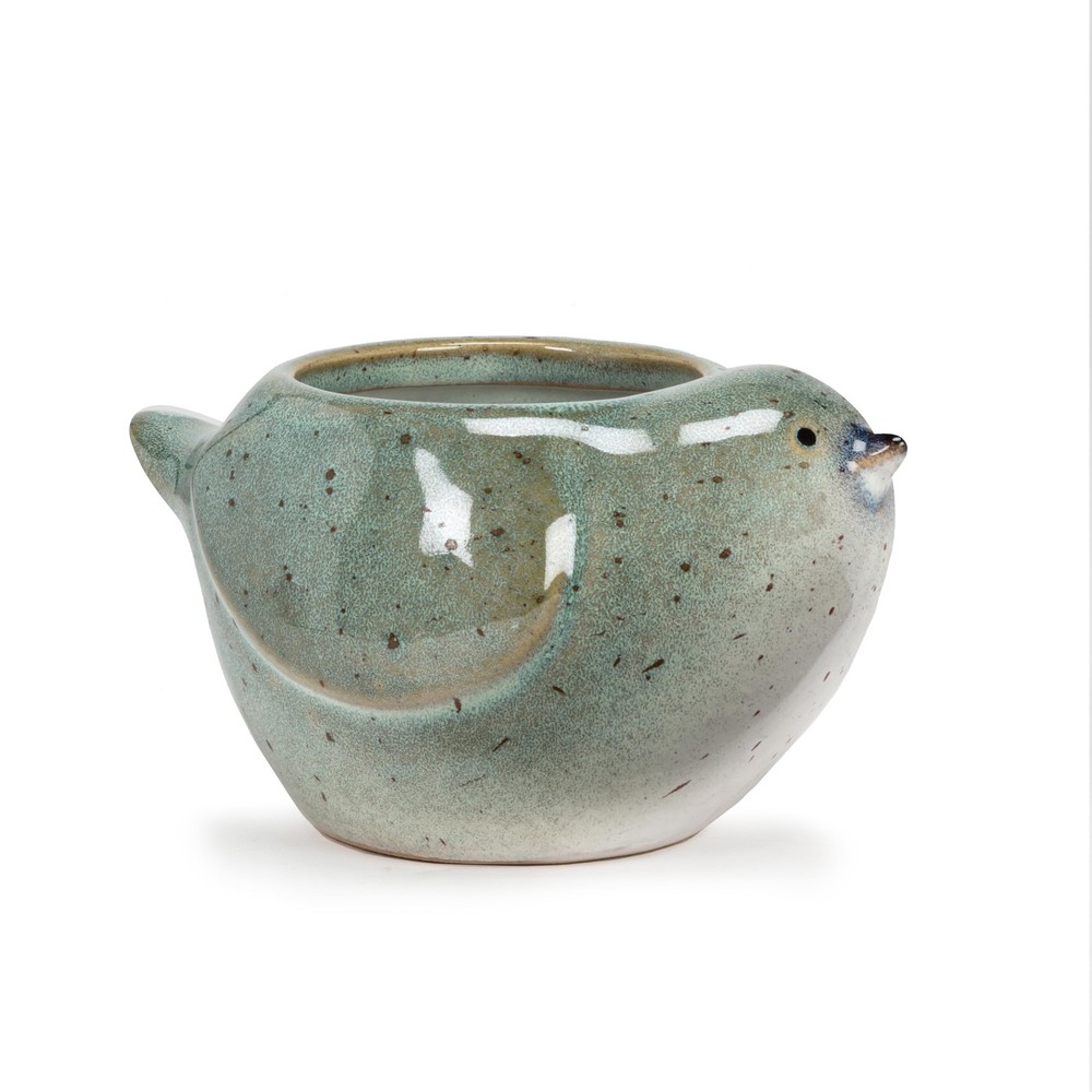 Stoneware Bird Planter - Blue, Small (3" H)