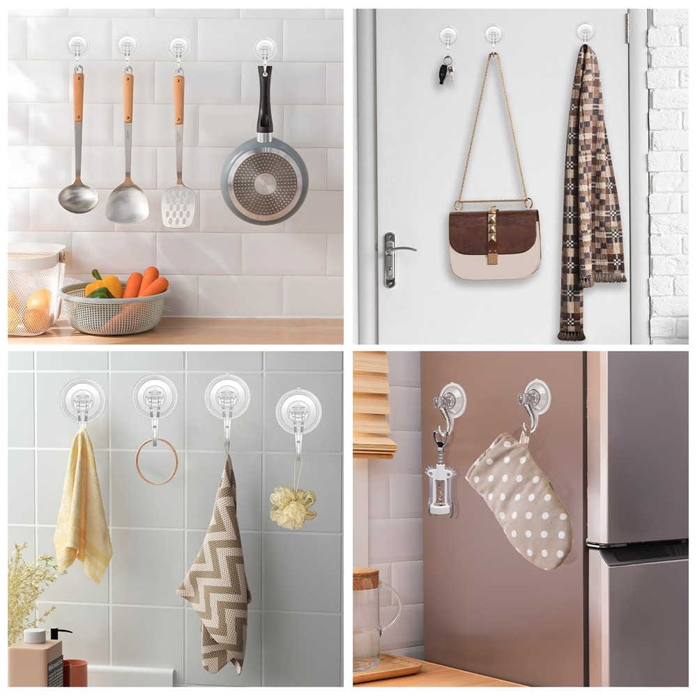 Suction Cup Hooks for Shower-Max Load 10 LB, No Trace, Reusable & Removable, ...