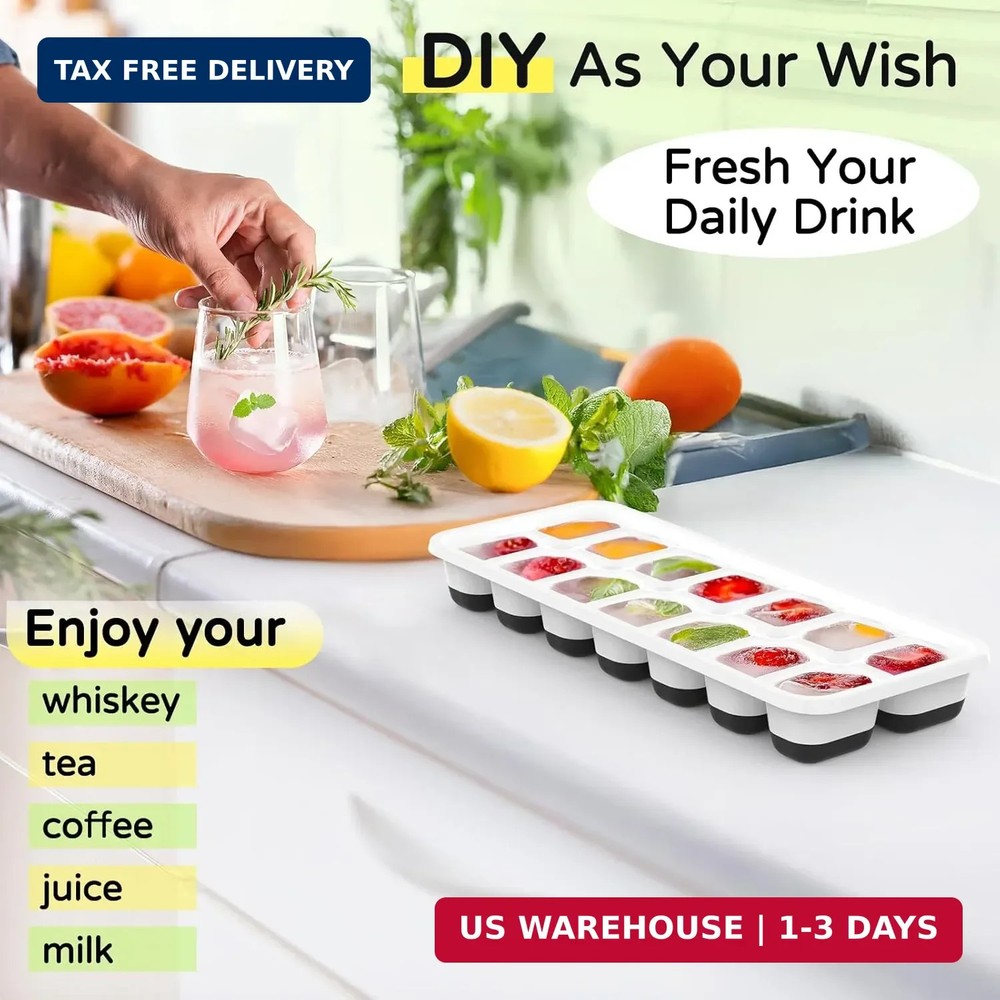 Ice Cube Tray 5 Pack Stackable Silicone Trays Easy Release Reusable BPA-Free