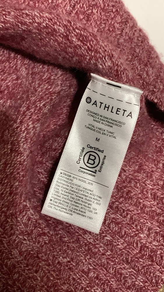 Athleta Vital V-Neck Sweater Cashmere Blend Tunic Pullover Women's Medium