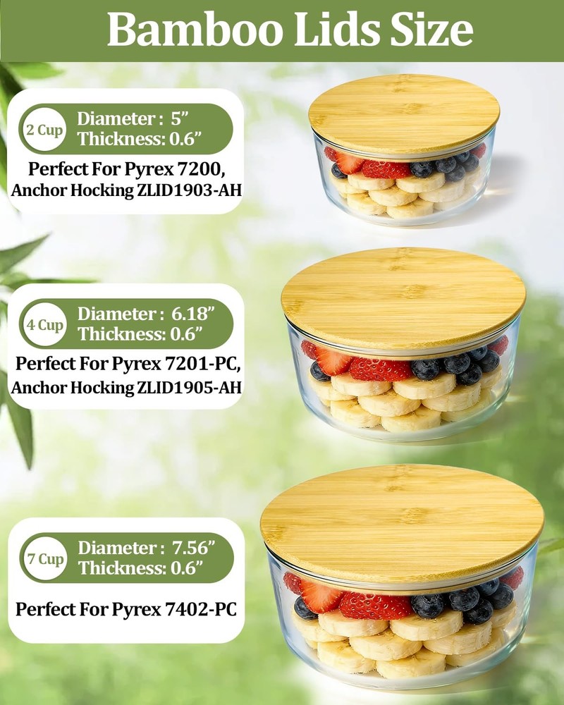 TECHYCU Replacement Wooden Lids for Pyrex, Anchor Hocking Glass Containers, 7...