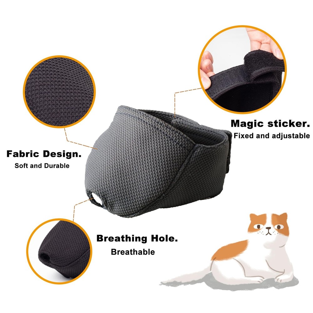 Cat Muzzle, Breathable Mesh, Mouth Guard, Prevent Biting, Chewing, Grooming, M