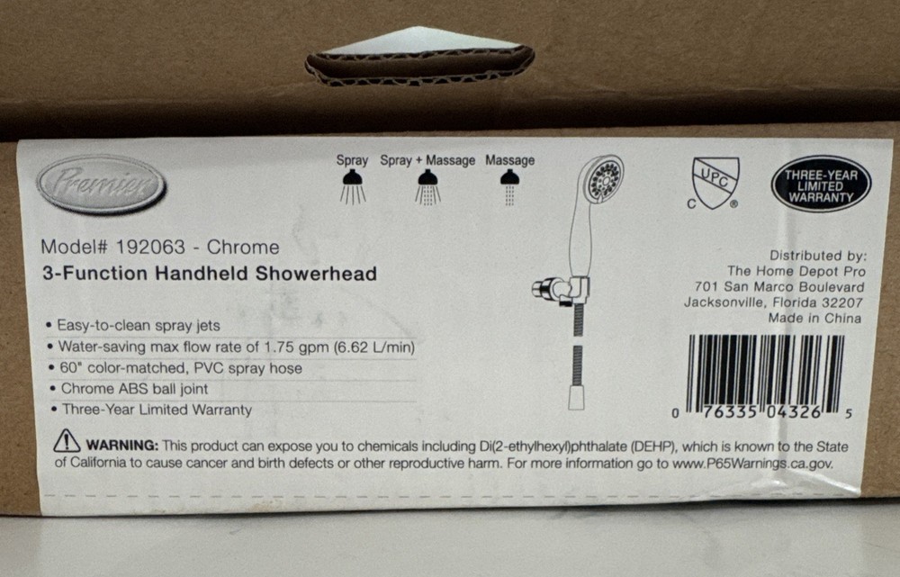 3 Function Showerhead 192063 1.75 Gpm Chrome New E44