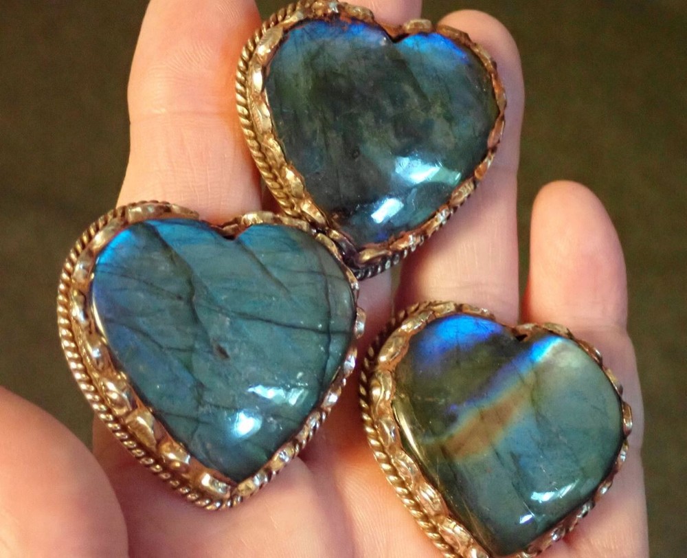 Heart Carved Labradorite Ring adjustable