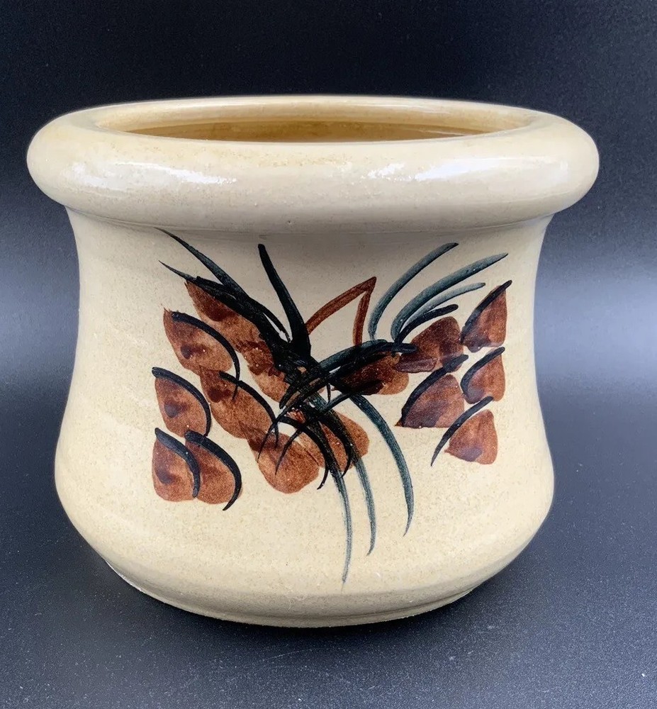 CONTEMPORARY POTTERY, LTD Studio SmallCeramic Crock Hand Painted Pinecone Spruce