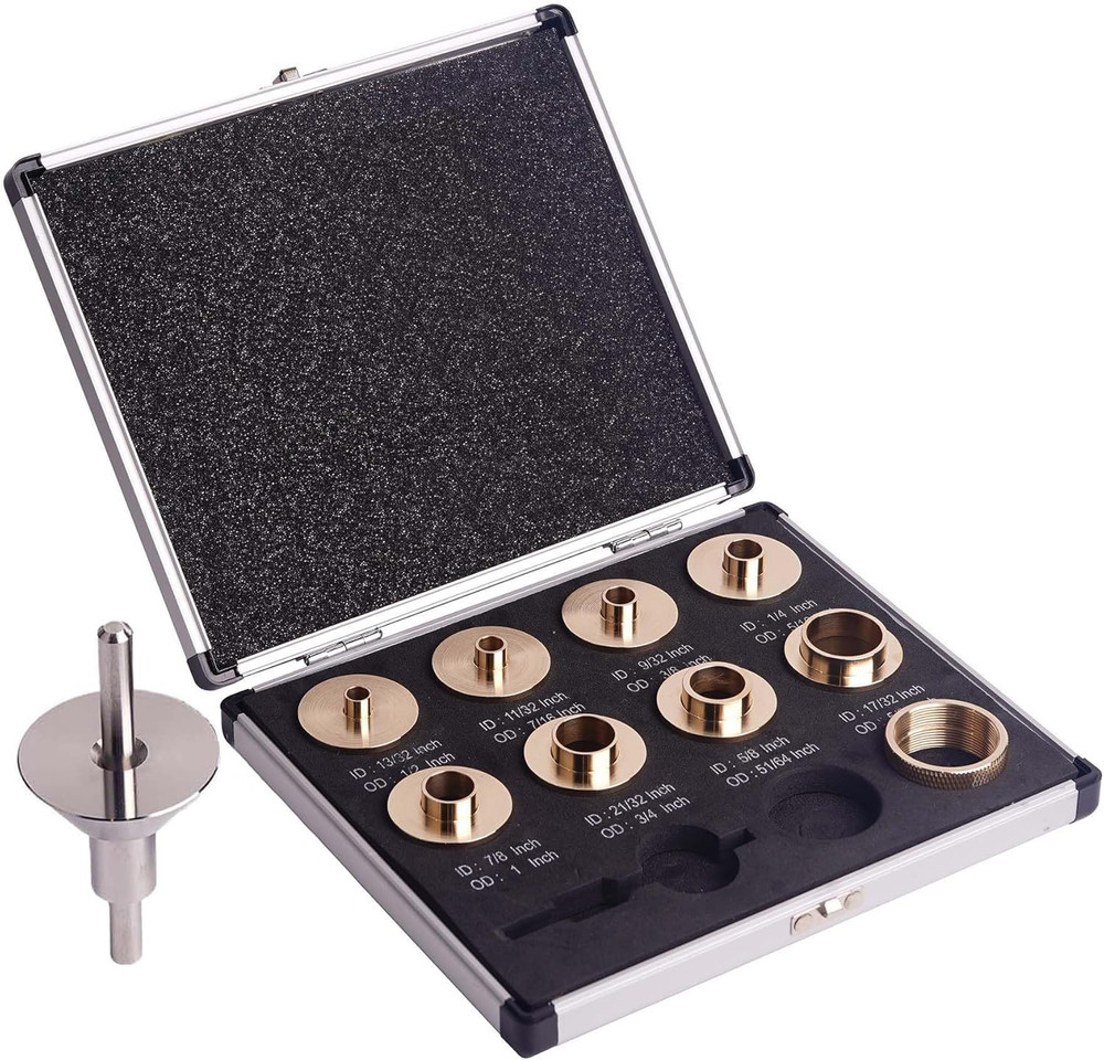 Brass Router Template Bushing Guide Set with Centering Pin&Cone 10-Piece w/Case