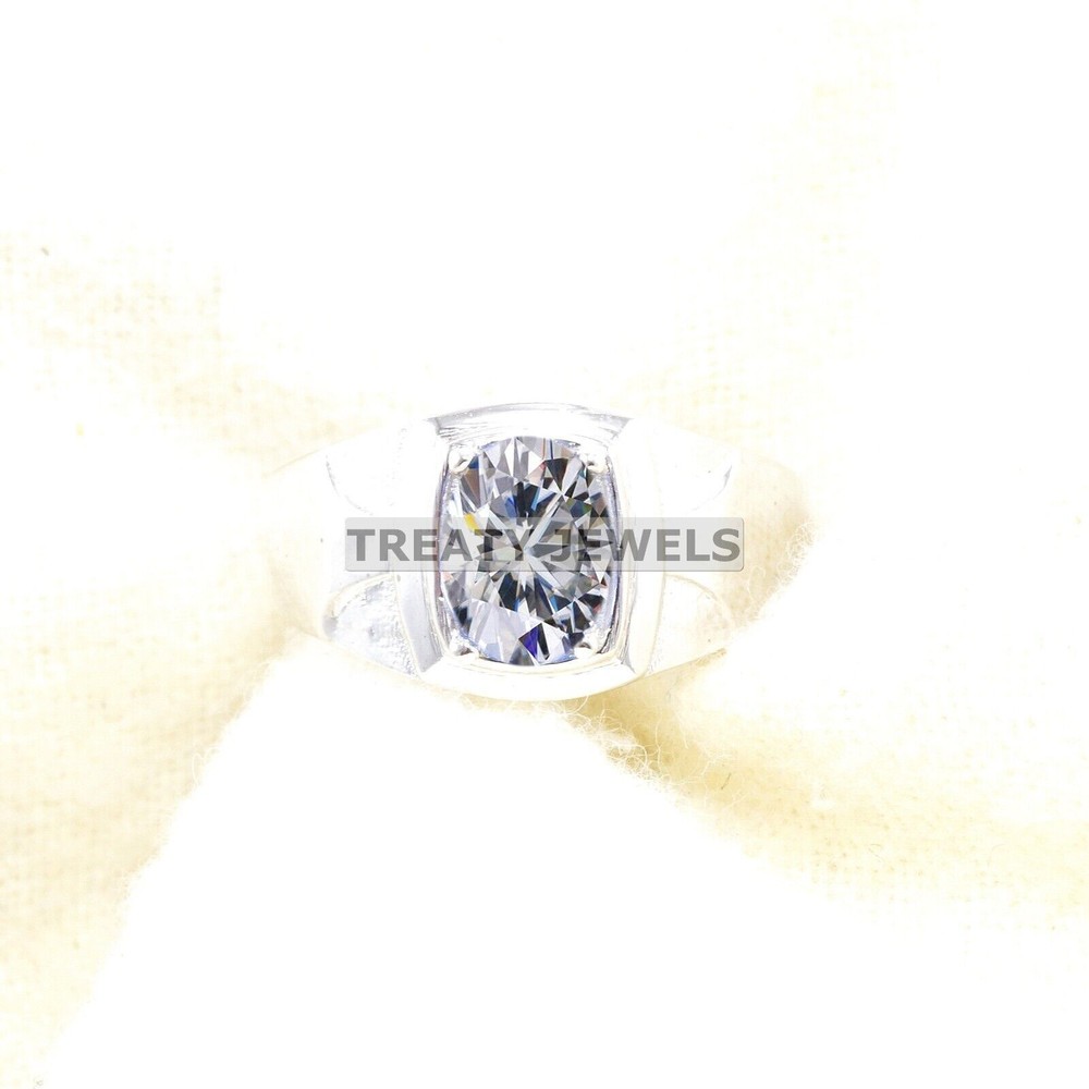 Moissanite Oval Cut Gemstone With 14K Solid White Gold Ring For Men's #B331