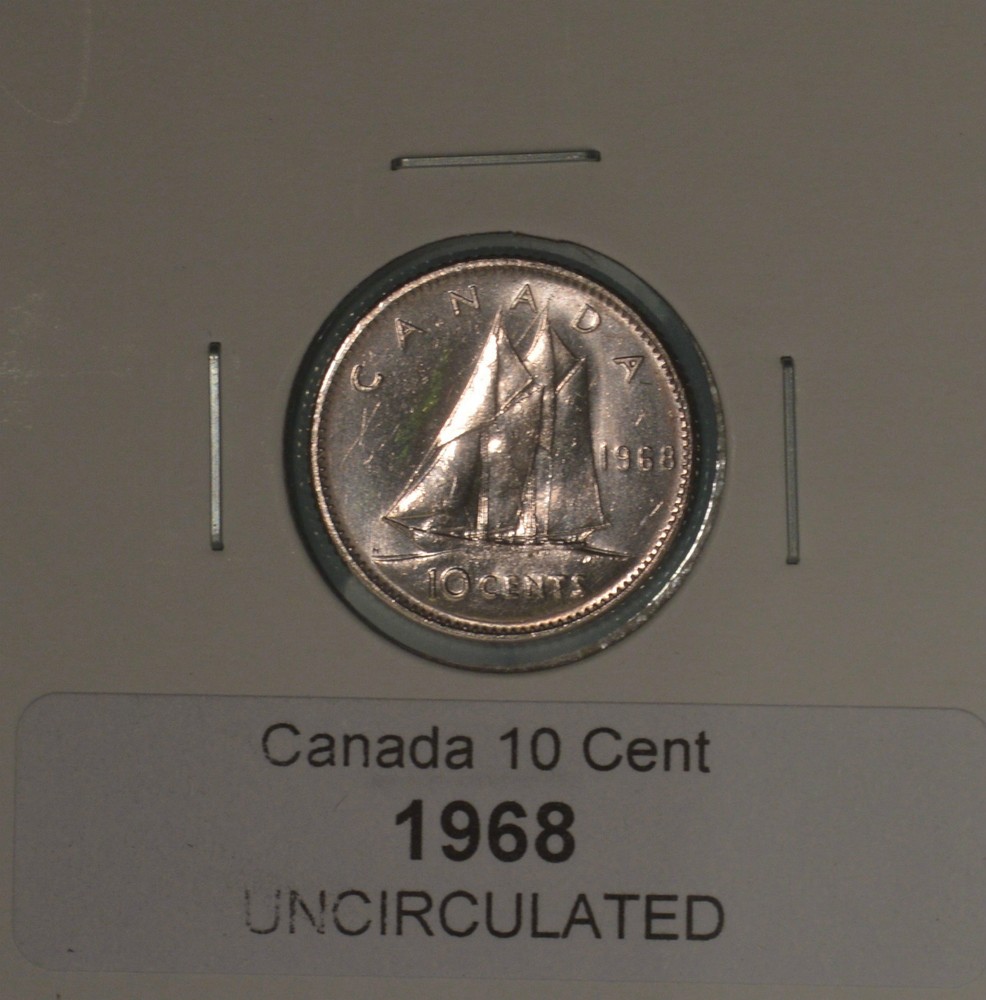 1968 Canada Dime - UNCIRCULATED - from original mint roll - ten cent