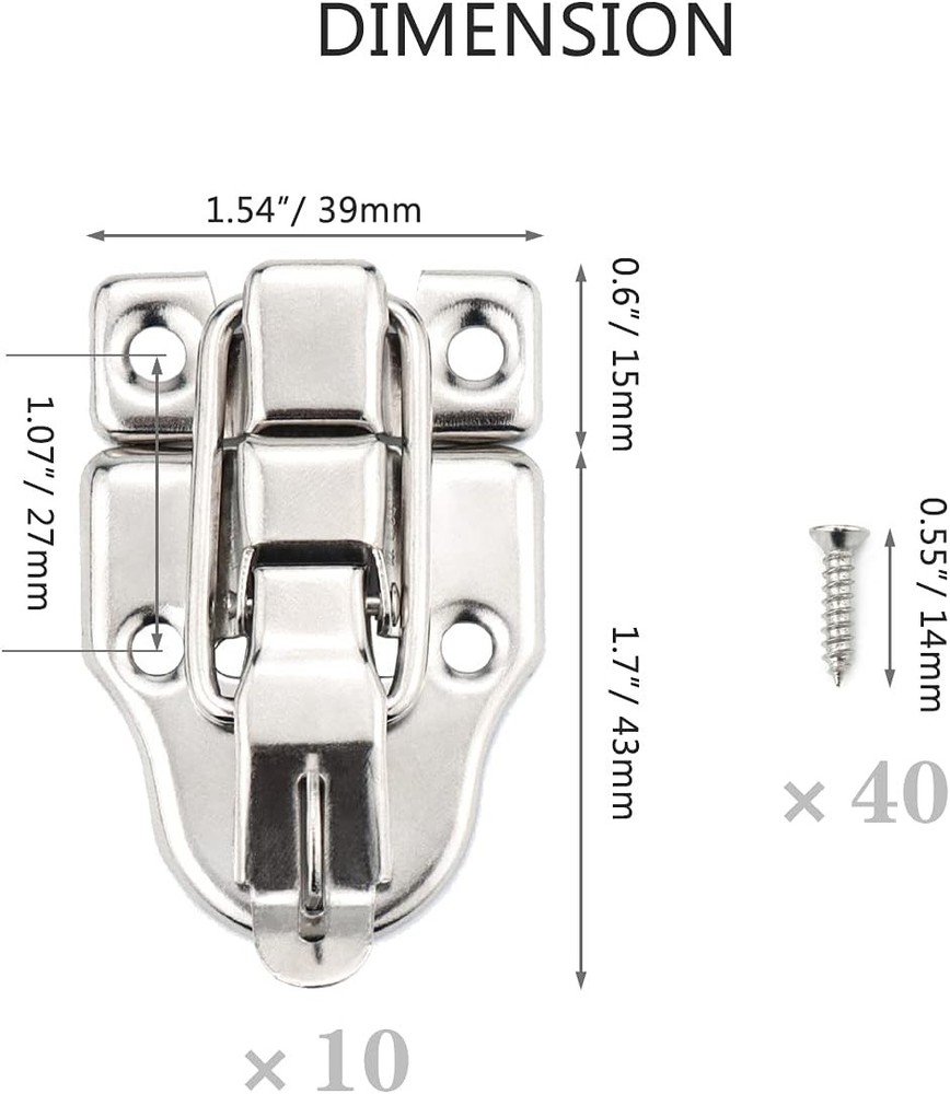 10 Pack Metal Duck-Billed Box Hasp Lock Toggle Latch Catch, Silver
