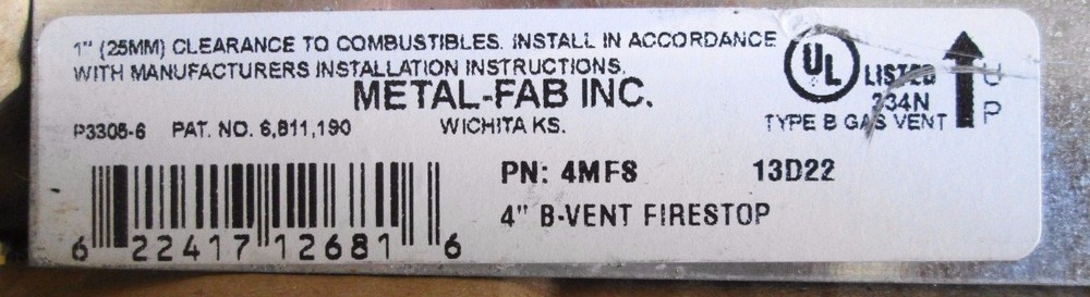 Metal-Fab 4MFS 4" B-Vent Firestop