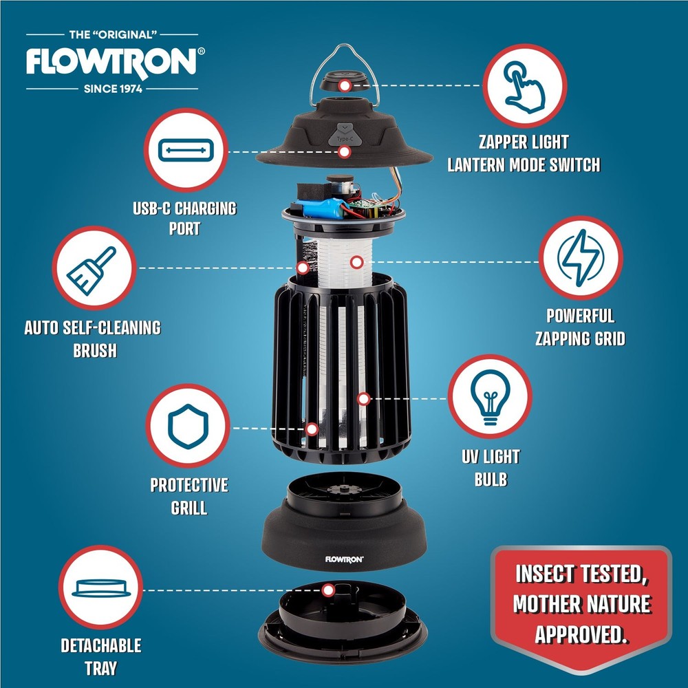 Flowtron Bug Zapper, 2150 Sq Ft Bug Zapper w/Camping Lantern