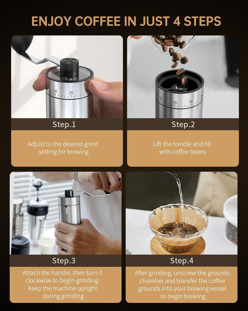 Manual Coffee Grinder with 40 External Adjustable Settings and Ceramic Conical B