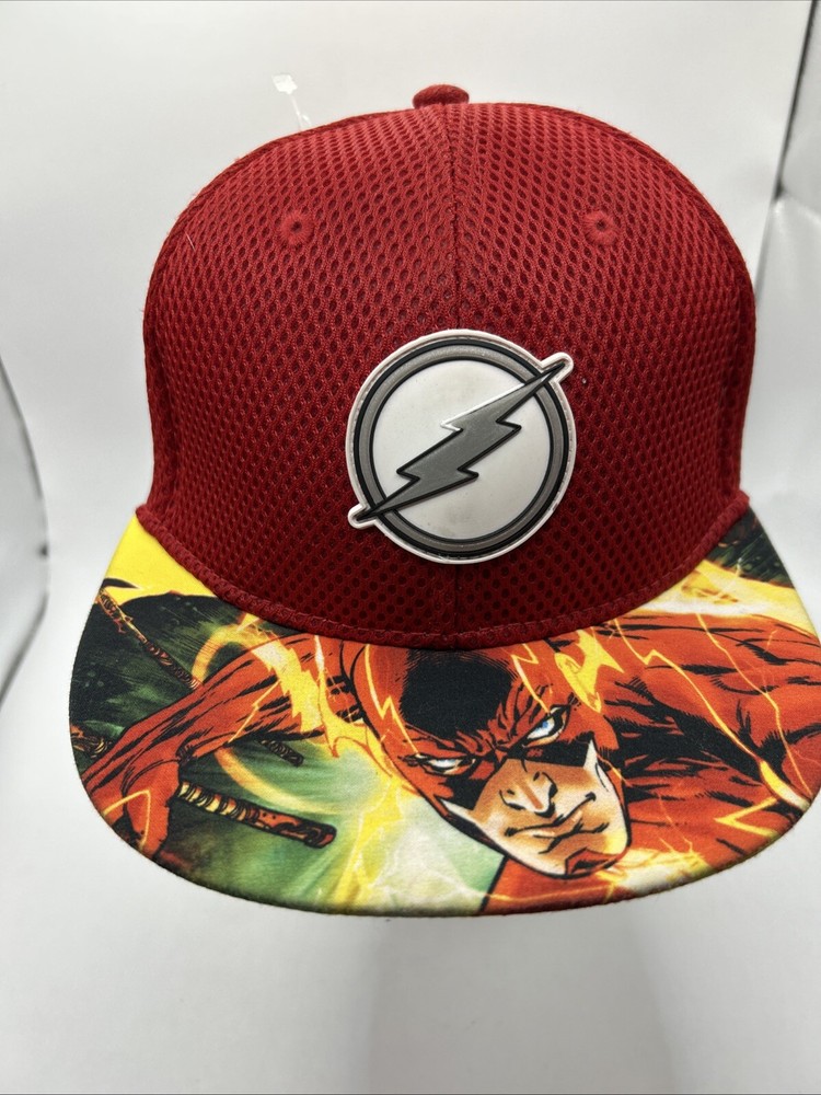 THE FLASH Baseball Hat Cap Youth Boys Patterned Flat Bill Patch Red SnapBack