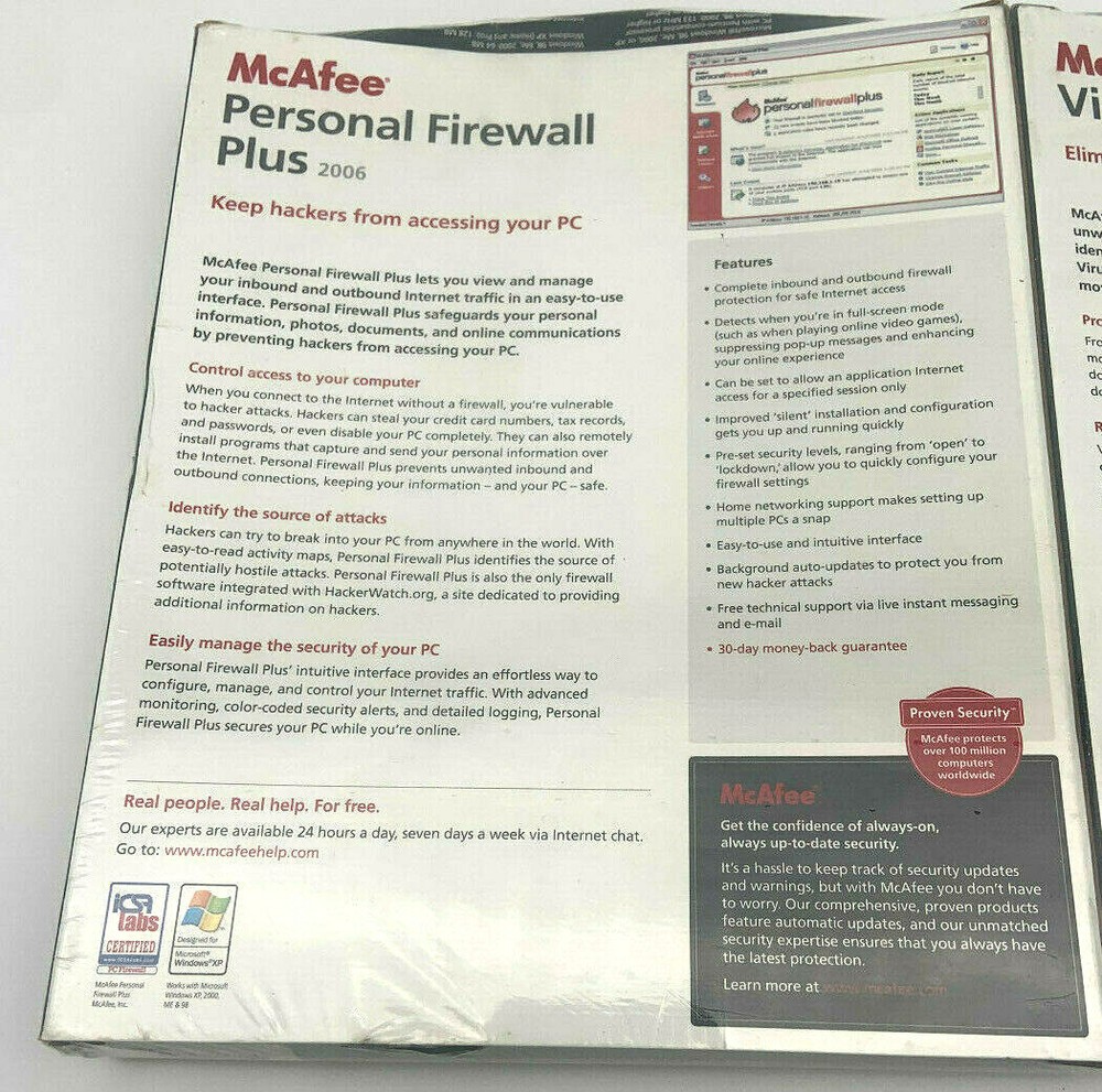 McAfee VirusScan 2006&Personal Firewall Plus 2006 Vintage Security Software NOS