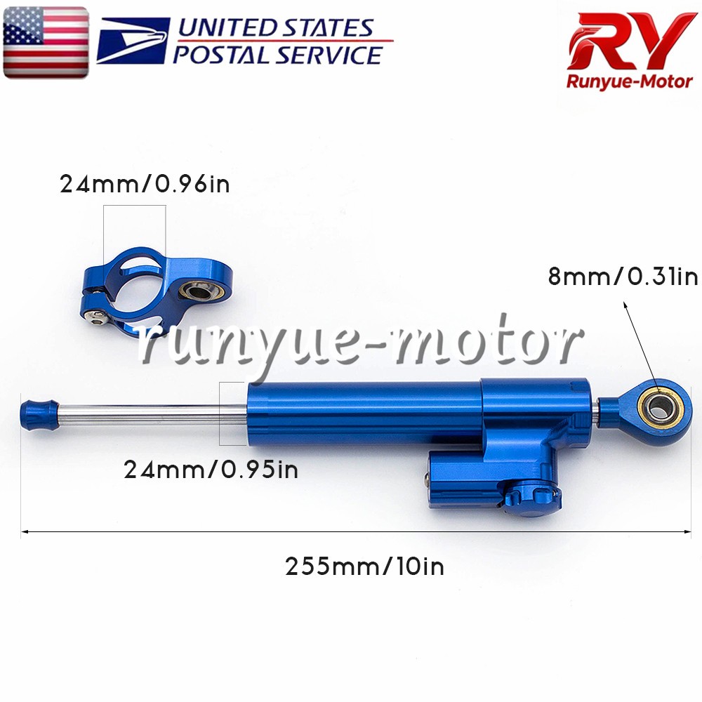 Blue 255mm Adjust Steering Damper Stabilizer Linear Control Universal Aluminum