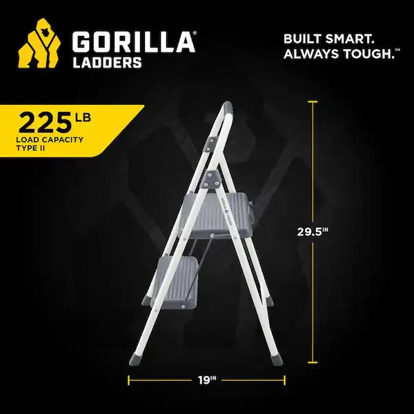 2-Step Compact Steel Step Stool, 225 Lbs. Load Capacity Type II Duty Rating