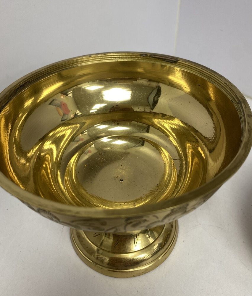 Vintage Brass Etched Bowl Dish Urn