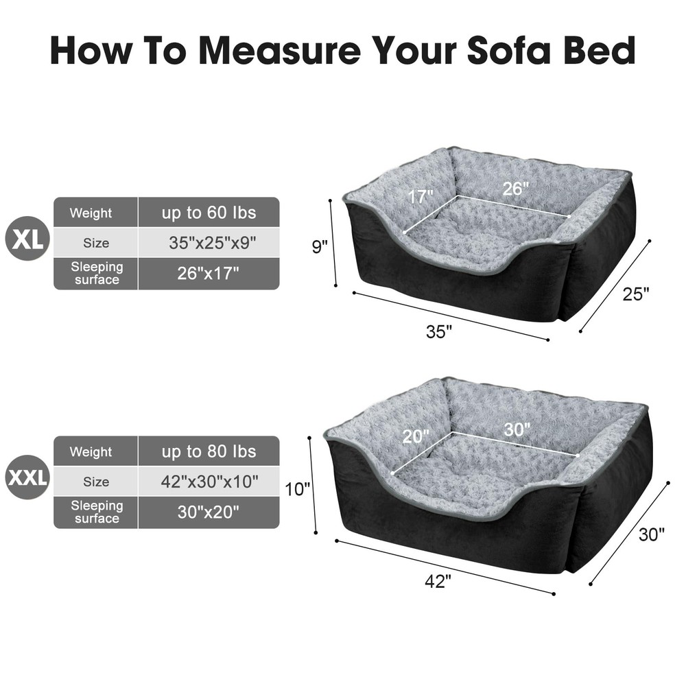 JOEJOY Orthopedic Washable Rectangle Dog Bed AntiSlip Calming MultiSize
