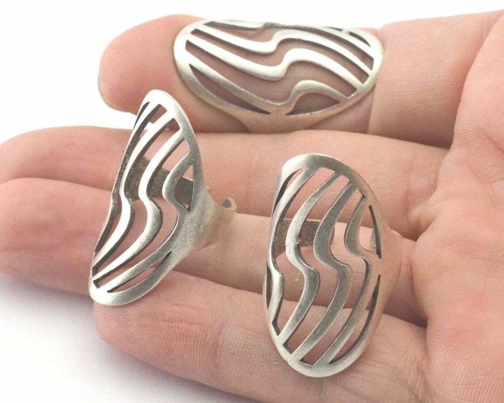 thunder oval statement adjustable ring Antique silver plated brass 5-8US 4341