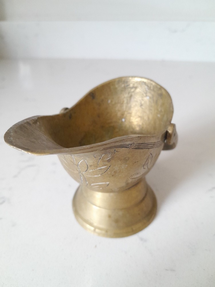 Vintage Solid Brass 5" Mini Coal Scuttle Incense Burner Match Holder W/Handle
