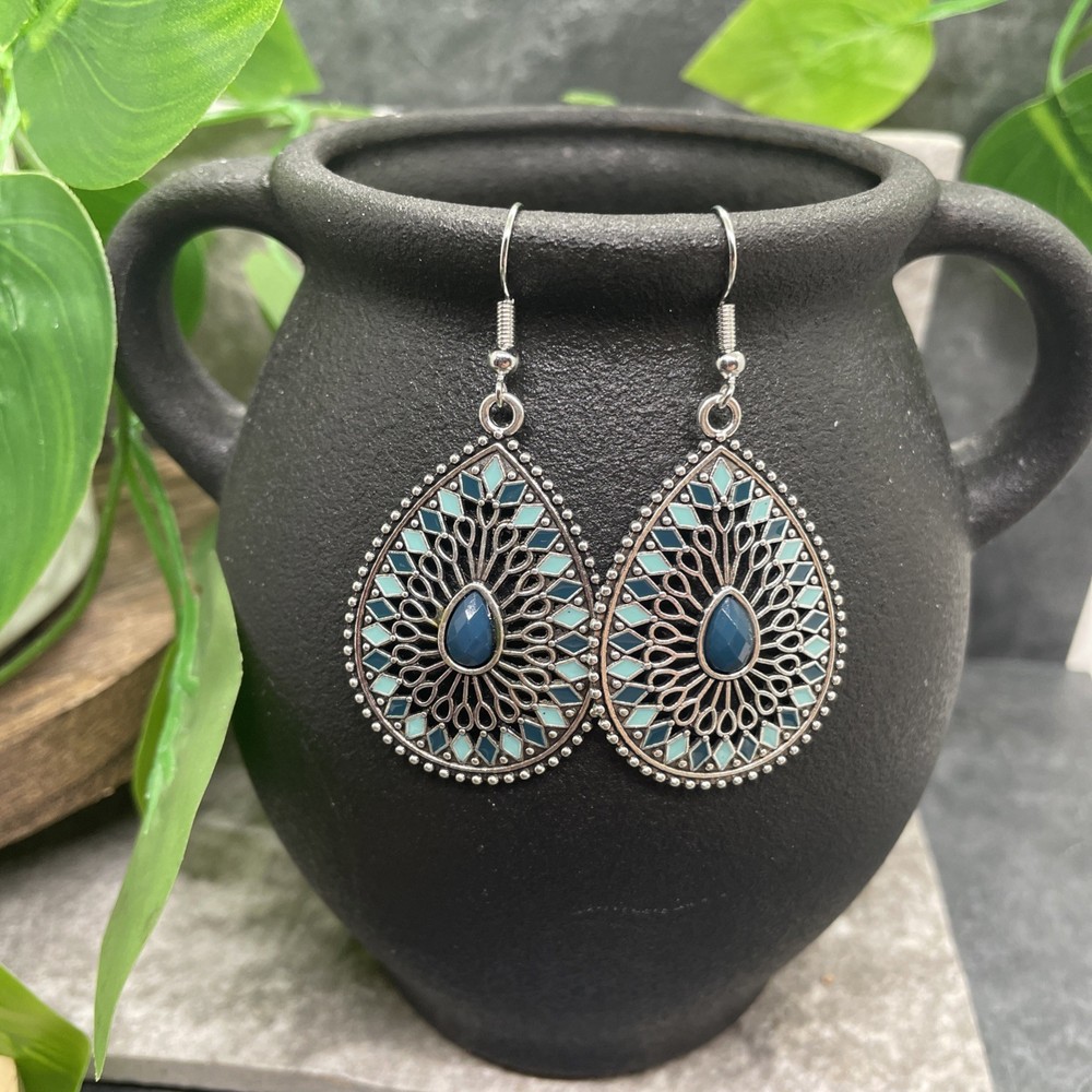 2.25” Silver-tone Boho Retro Earring Set Drop Dangle New Free Ship B6386