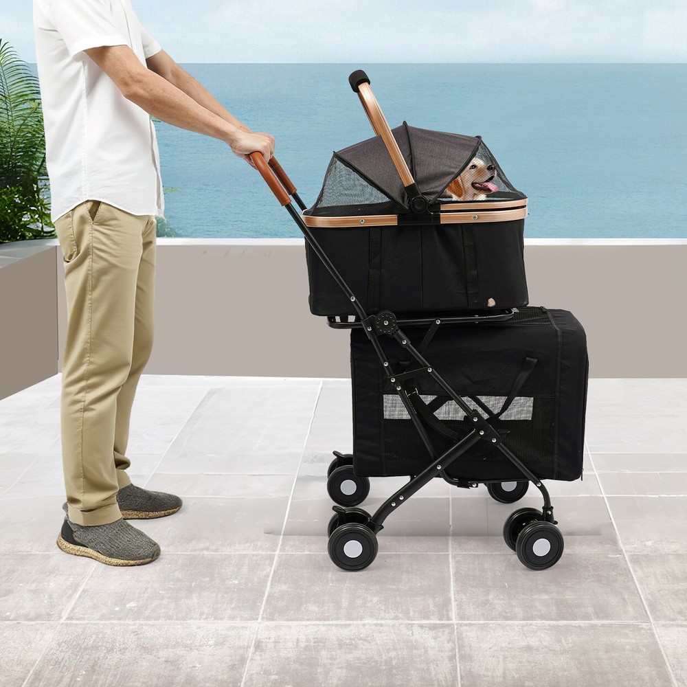2-Tiers Foldable Small & Medium Dogs Stroller Pet Stroller Dog & Cat Stroller