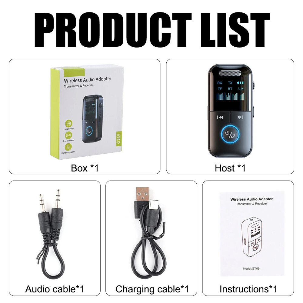 4In1 Bluetooth Audio Adapter Wireless Receiver Transmitter MP3 Player 3.5mm Aux