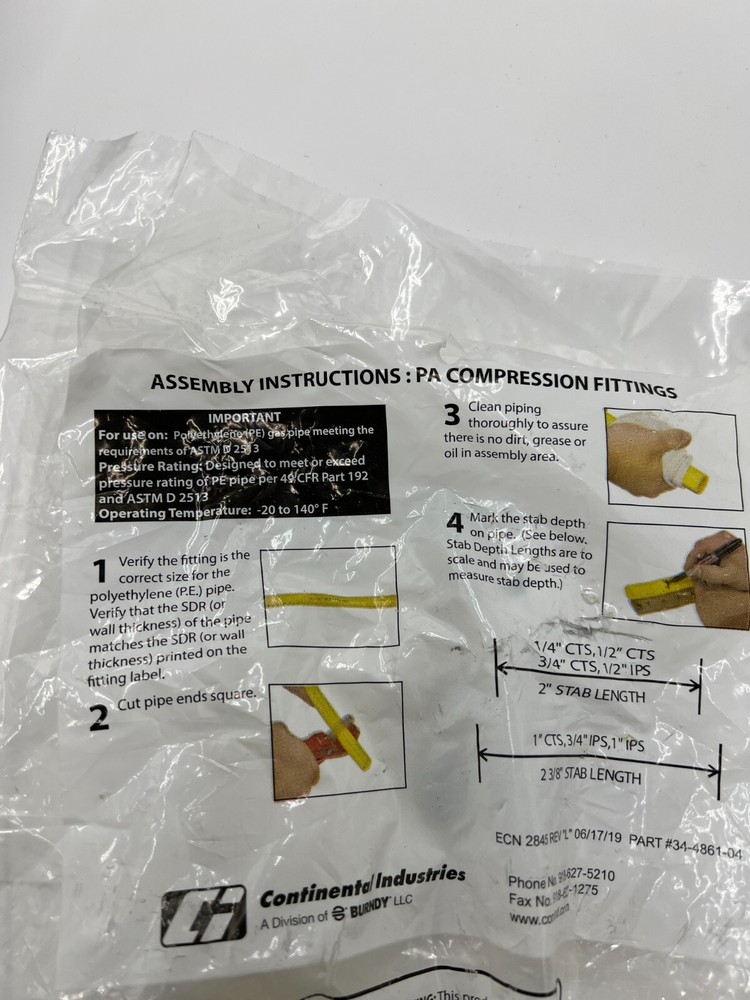 Continental Industries Compression Fitting Coupling 1" IPS 565752101400