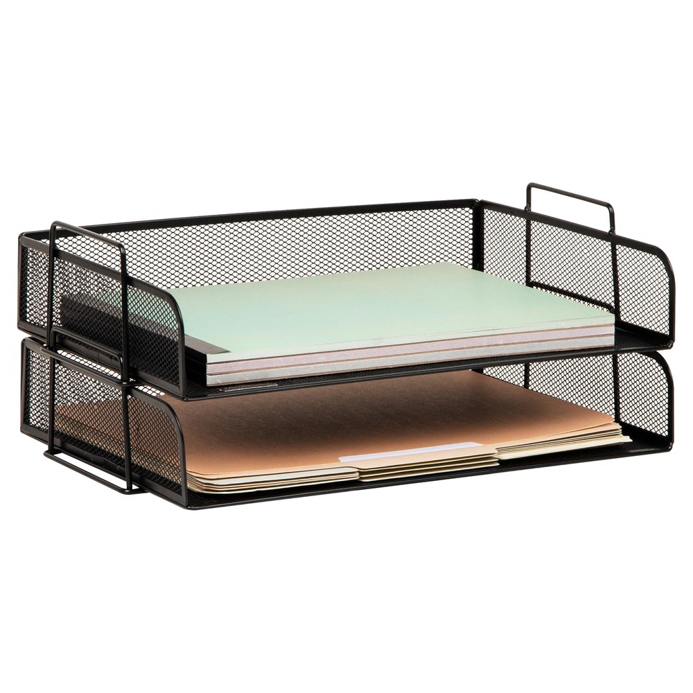 Stackable Paper Tray, Desktop Organizer, File Storage, Office, Metal Mesh, 2 ...