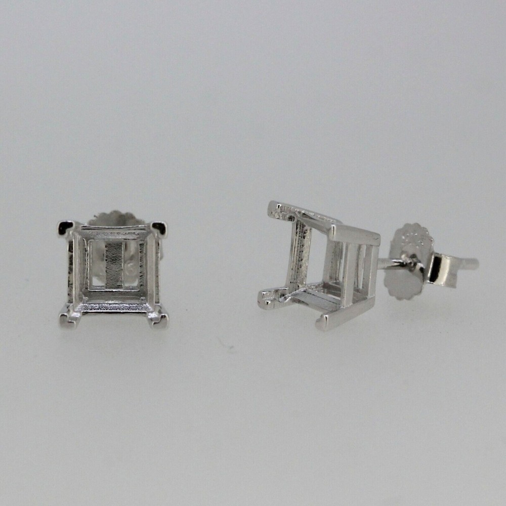 Sterling Silver Semi Mount Earrings Setting SQ 6x6 mm Stud