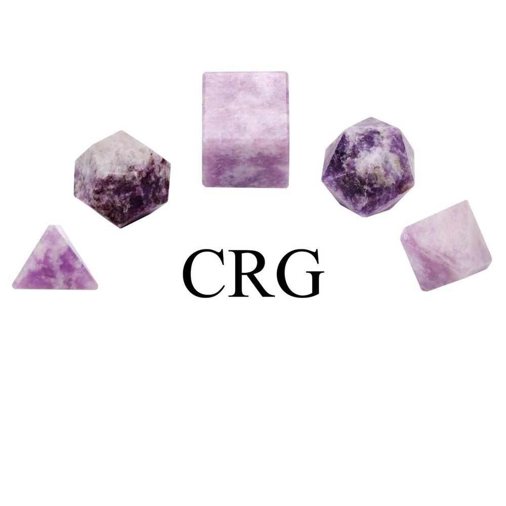 Lepidolite Platonic Solid Geometry Set (5 Pieces) Size 18-20mm Geometric Shapes