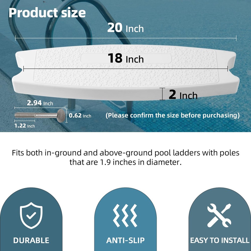 3-Pack White 18" Universal Pool Ladder Steps Replacement Heavy-Duty Molded Pl...