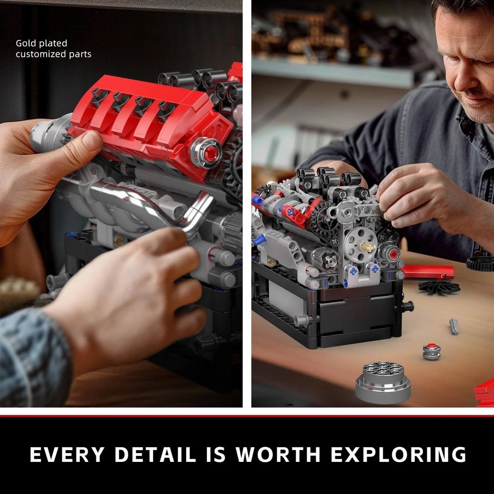 V8 Engine Motor Mechanical Engineering Model Building Block Toy Gift New