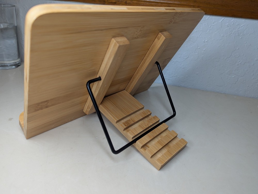 Wishacc Bamboo Foldable Cookbook Book Stand Adjustable Height