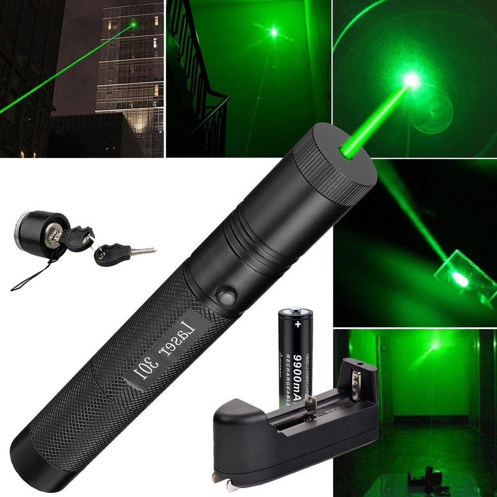 Rechargeable Flashlight Green LaserPointer Adjustable Focus Cat Toy Teacher Tool