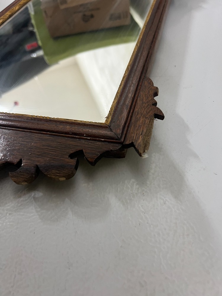 Chippendale Style Walnut Frame Beveled Wall Mirror