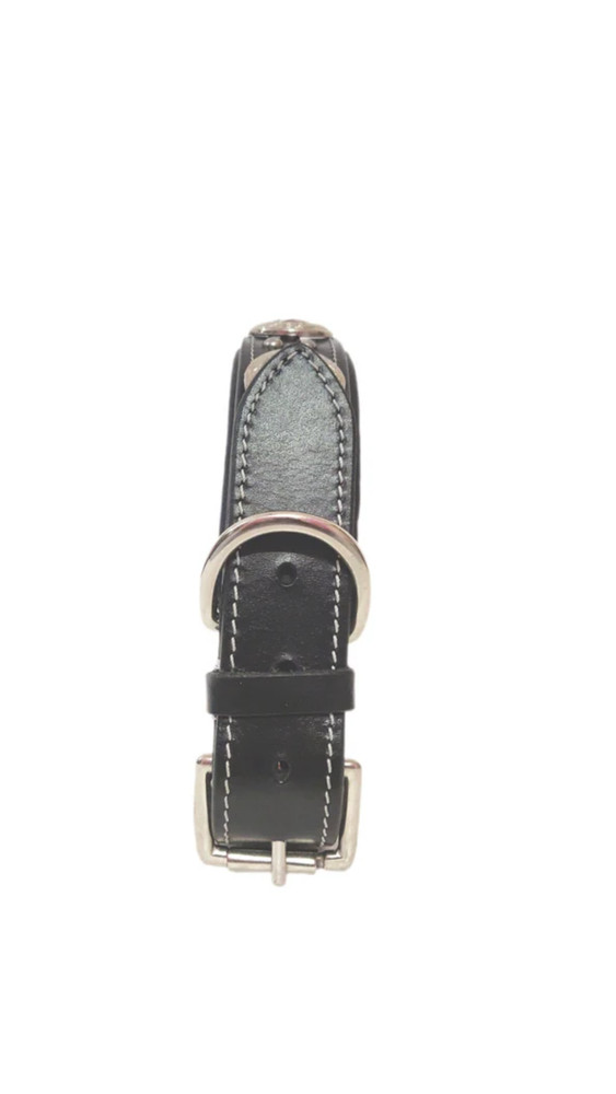 Black soft Leather Dog Collar Tooled Leather Dog Collar