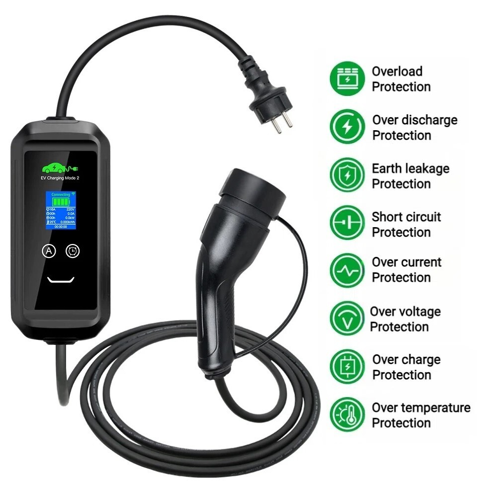 AU 8A-15A (adjustable) Type 2 Portable Charger, With Screen, Delayed Charging,5m