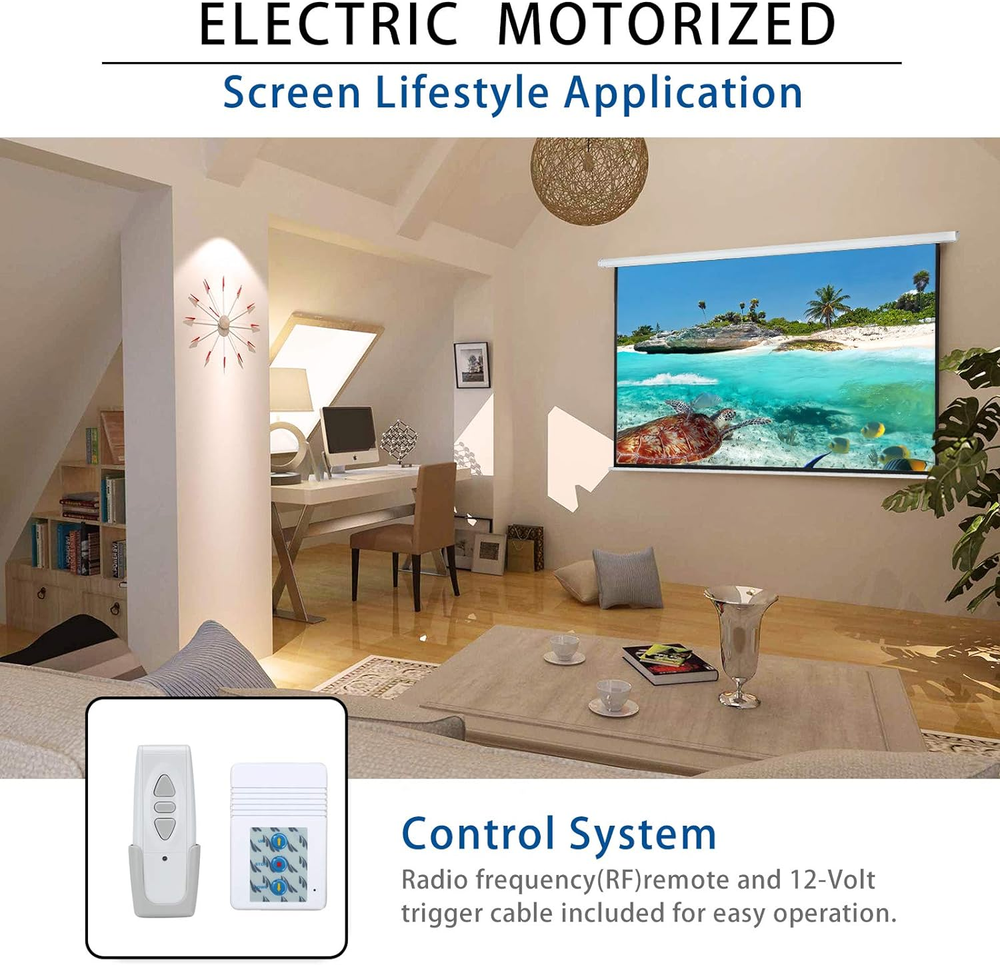 120" Motorized Projector Screen Electric Diagonal Automatic Projection 4:3 HD Mo
