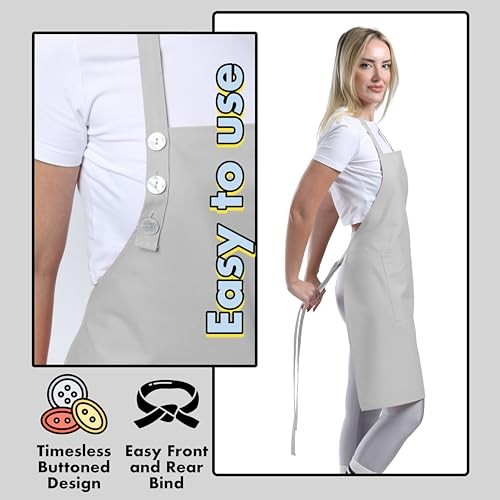 Kitchen Apron Waterdrop Resistant Cotton Apron with adjustable Aprons Silver