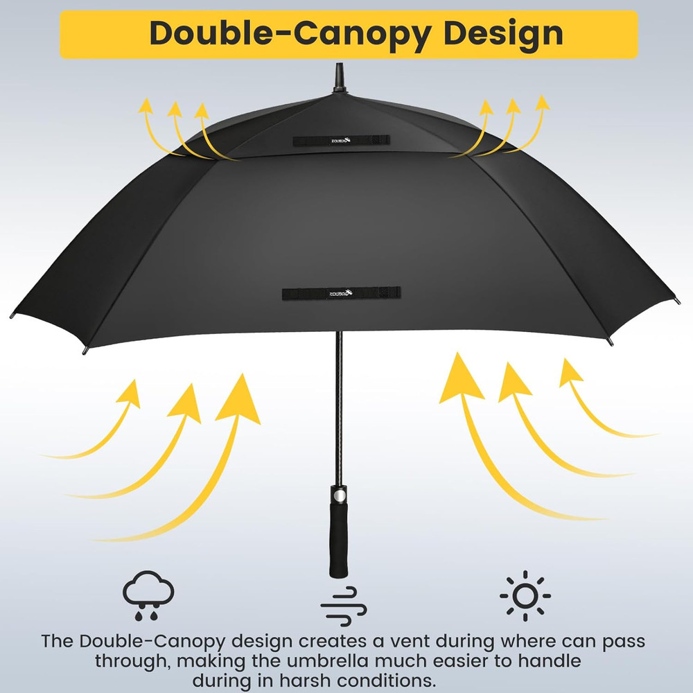 Extra Large Golf Umbrella 62 Inch, Automatic Open Double Canopy Vented Golf Umbr