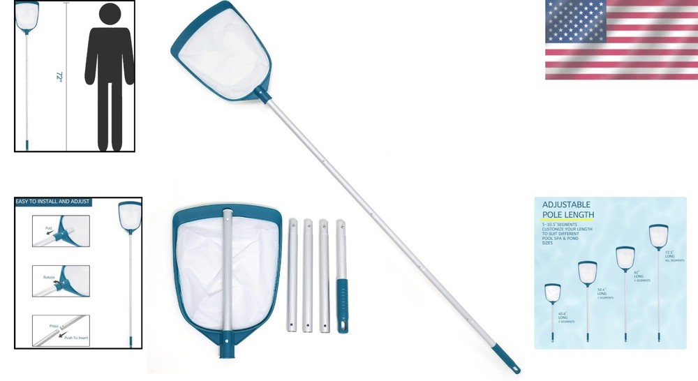 Multipurpose Pool Leaf Skimmer with Adjustable Length - Compact & Efficient
